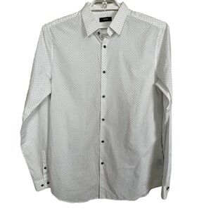 Theory Cedrick Designer Shirt Men's 16.5 L White Black Dash Print‎ Minimalist